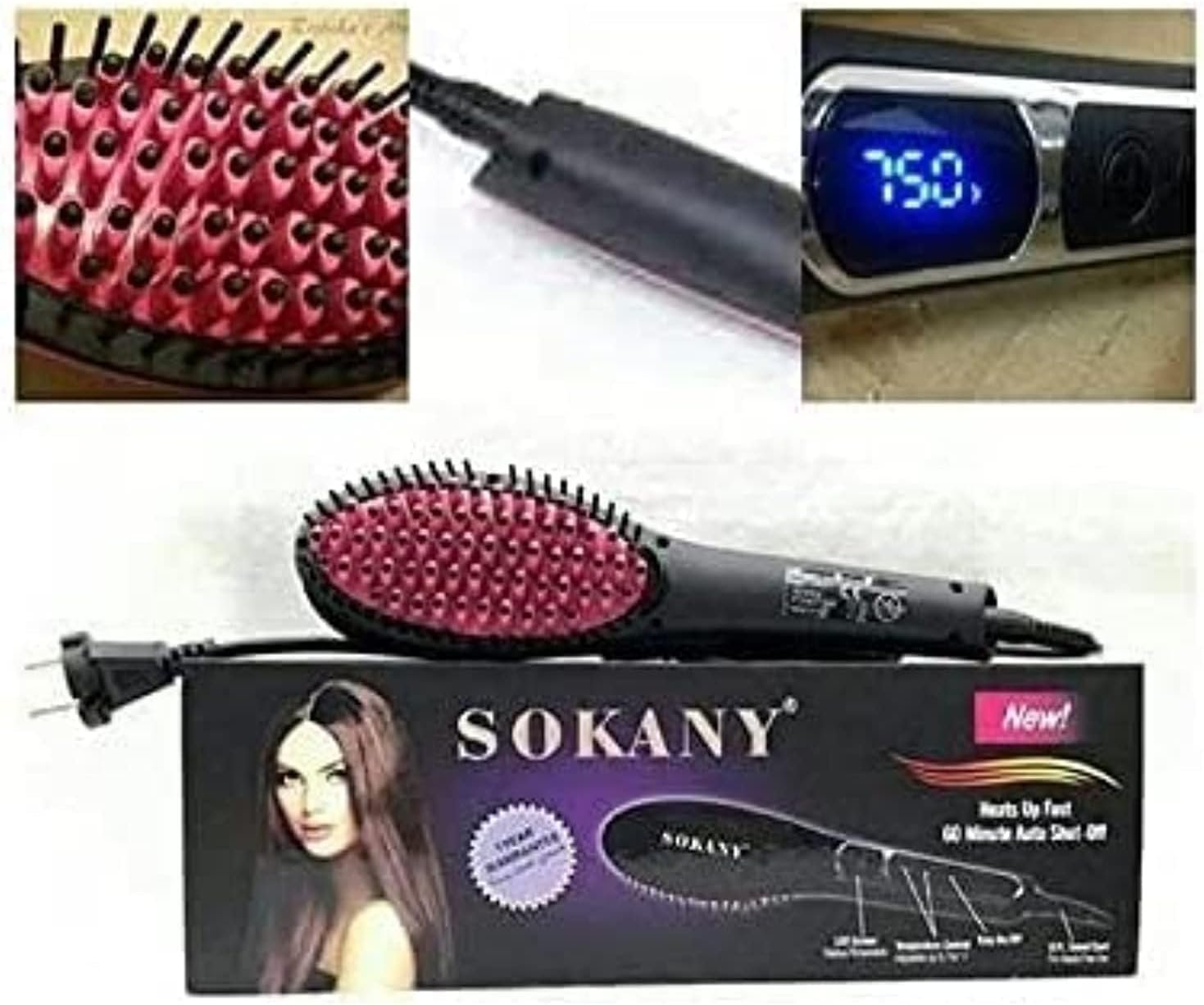 Sokany Ceramic Hair Straightener Brush - black