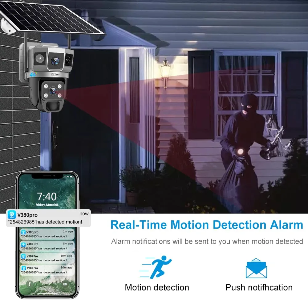 4G Solar Powered CCTV Camera, Full HD 6MP with Night Vision, Motion
