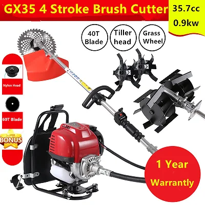 2-Stroke 43CC 4-in-1 Backpack Petrol Brush Cutter, Mini Tiller &amp; Cultivator