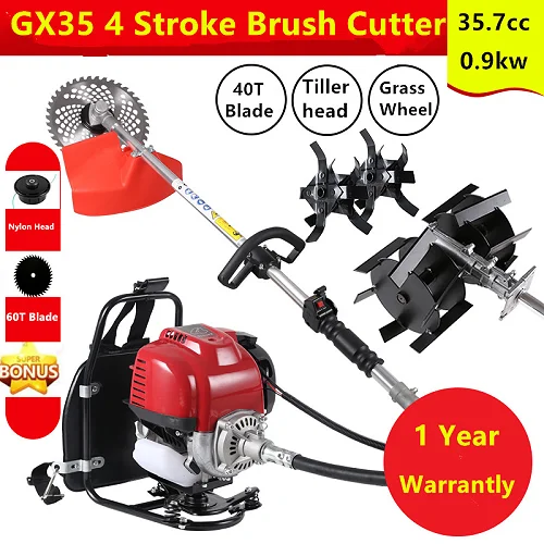 2-Stroke 43CC 4-in-1 Backpack Petrol Brush Cutter, Mini Tiller &amp; Cultivator