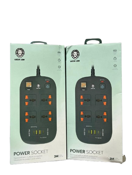 Green Lion 4 AC 2 USB & 2 USB-C PD 40W Multiport Smart Power Socket 3500W (3M)