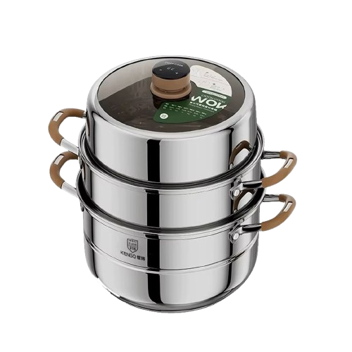 32CM 3-Layer Stainless Steel Food Steamer With A Timer-Silver