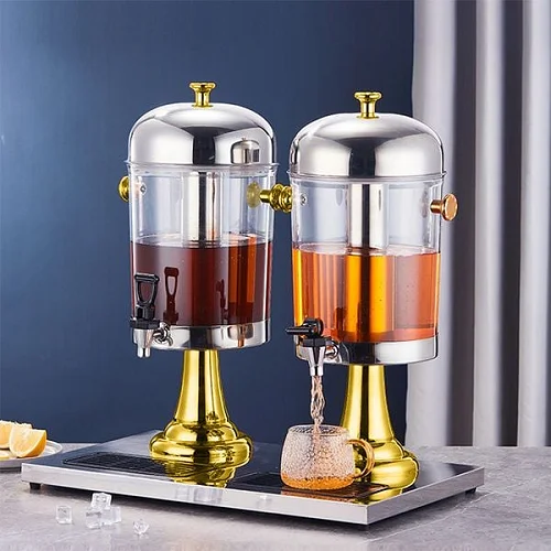 8 Litre Double Beverage Dispenser - Non-Electric Stainless Steel Juice Server - Silver