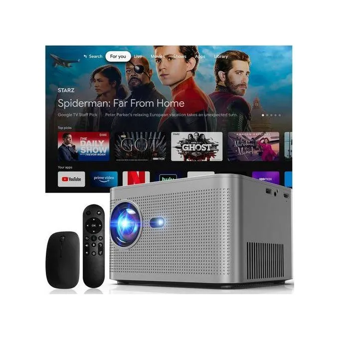 Portable Smart Projector 4K 800 ANSI 3000 Lumens, WiFi 6, BT5.2, Auto/Keystone Focus, Voice Assistant, HDMI/TV Stick/TV Box/Mobile/USB/PS5/Laptop/Rotation, With HDMI Cable And Mouse - Grey