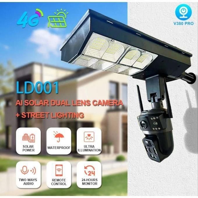 4G 2-in-1 Solar Street Light Camera Outdoor, 12MP Dual Lens PTZ Wireless Security Cam, Two-Way Audio, Motion Detection, Night Vision, IP66 Waterproof, Home Surveillance System - Multicolor