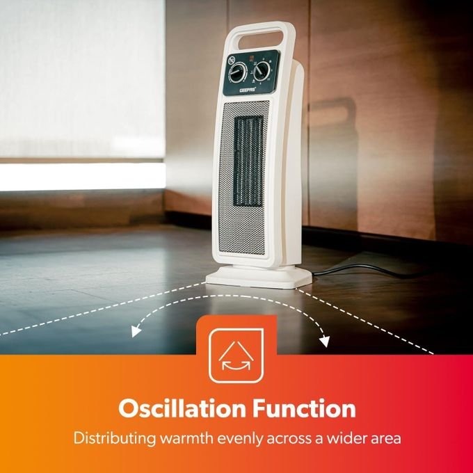 Geepas Ceramic Heater, Portable Electric Space Heater – Mini PTC Fan Heater for Desks & Tables with 2 Heat Settings 1400/2000W - Automatic Oscillation -White (1 YR WRNTY)