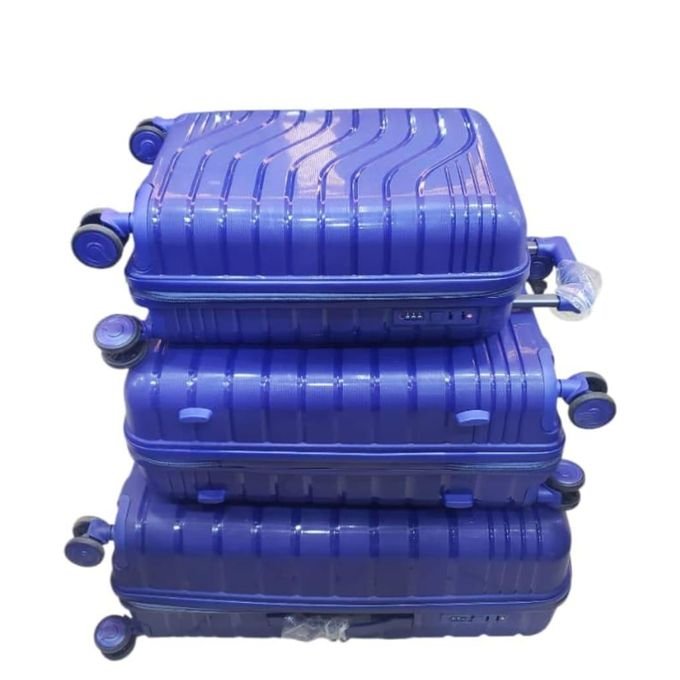 3pcs Waterproof Rubber Suitcase Set – Large, Medium & Small 4 Wheel Spinner Luggage - Blue (Design Prints Vary)