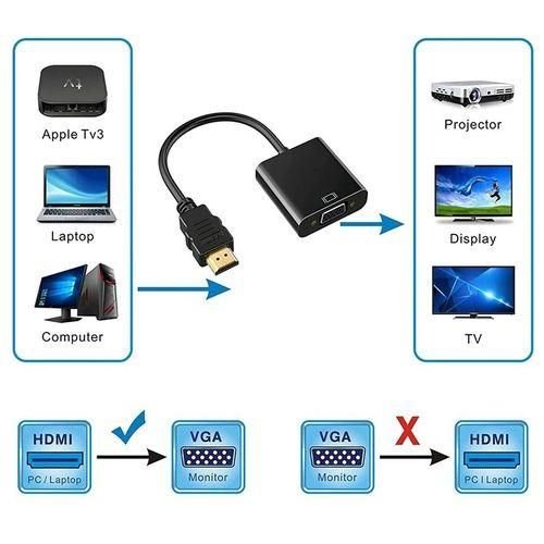 HDMI To VGA Adapter (Analog Converter) Cable With Audio Power Converter - Black