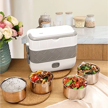 Portable Electric Lunch Box Heating Food Steamer Container-White.
