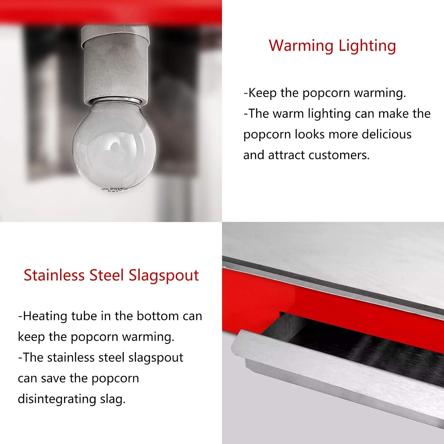 Stainless Steel Electric Popcorn Maker – Fast Hot Air Popcorn Machine - Red