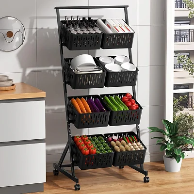 4-Tier Kitchen Pantry Rack with Wheels – Fruit, Vegetable &amp; Snack Storage Organizer