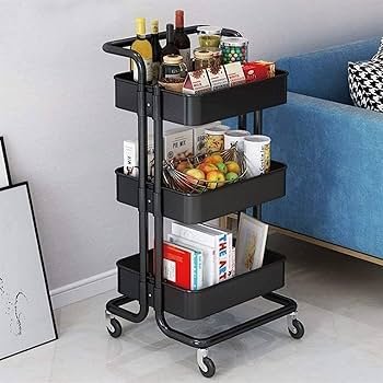 3 Tier Movable Trolley Kitchen Rack Organizer - Black