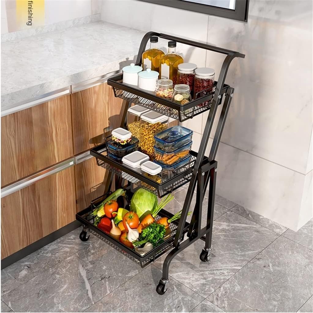 3 Tier Trolley Stall Folding Portable Kitchen Storage Rack Metal Stand