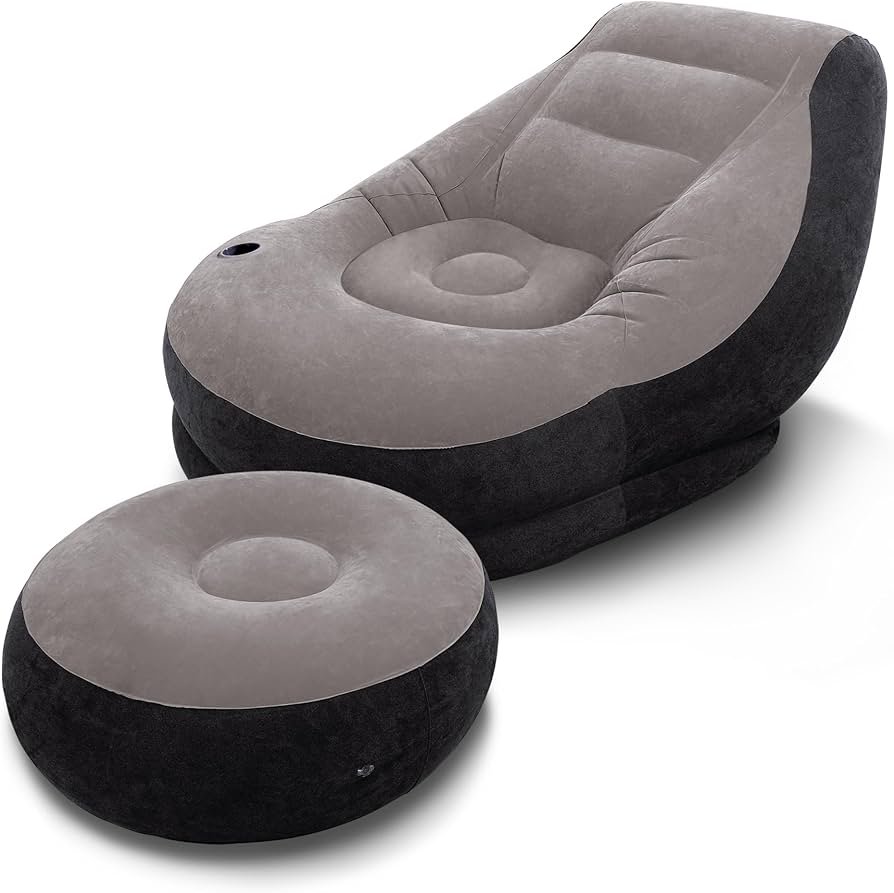 Intex Air Seat with a Footrest Stool, Comes with a Pump-Black, Grey.
