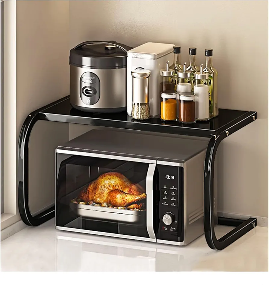 Microwave Shelf,Metal Frame Kitchen Storage Rack, Kitchen Baker's Rack, Microwave Oven Stand, Kitchen Counter Top Stand Organizer for Small Space, 2-Tier Medium