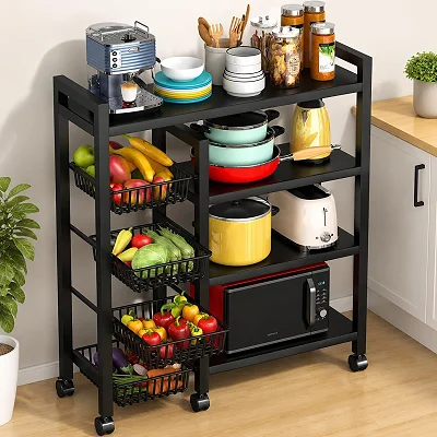 Kitchen Rack Vegetable Storage Rack with Movable Wheels