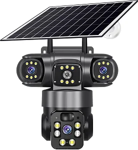 4G Simcard Solar Camera Outdoor 3 Lens 3 Screen CCTV with Solar Panel & V380 Pro