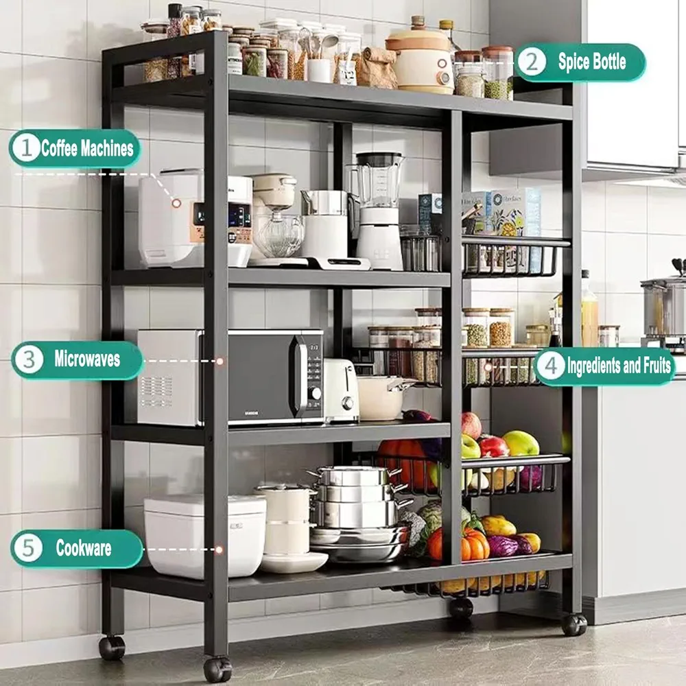 4 Tier Heavy-Duty Metallic Storage  Kitchen Rack Organizer Shelving Unit With Wheels