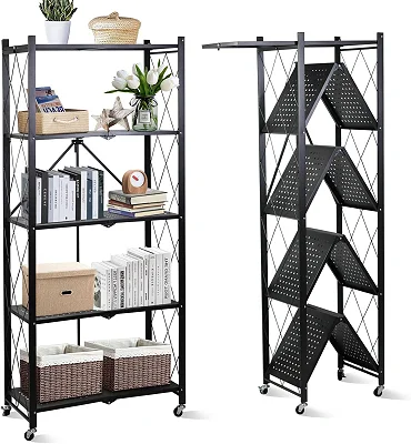 Foldable Storage Shelves 5 Tier, Storage Racks Kitchen Cabinet, Shelf Storage Multipurpose Rack
