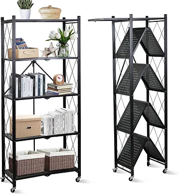 Foldable 5-Tier Storage Organizer – Multipurpose Kitchen, Bedroom &amp; Living Room Rack
