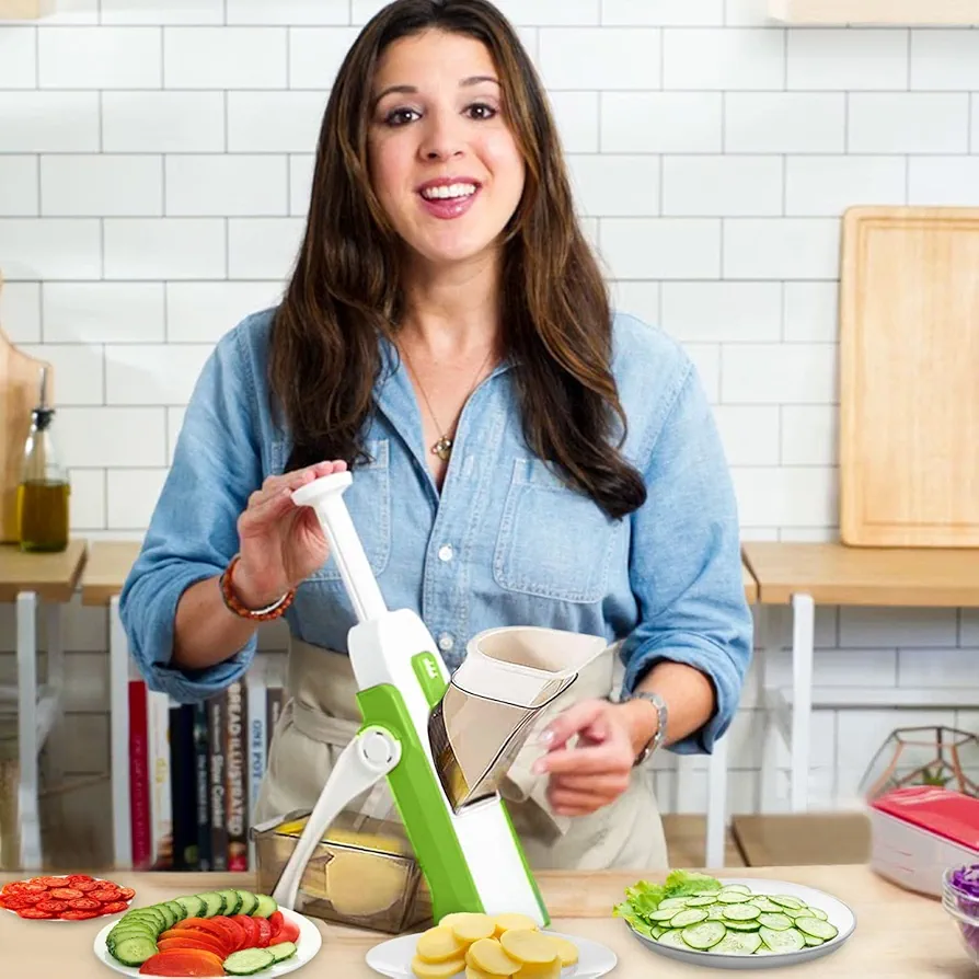Vegetable & Fruits Chopper Cutter with Stainless Steel Blade & Safety Holder/Pusher with Adjustment