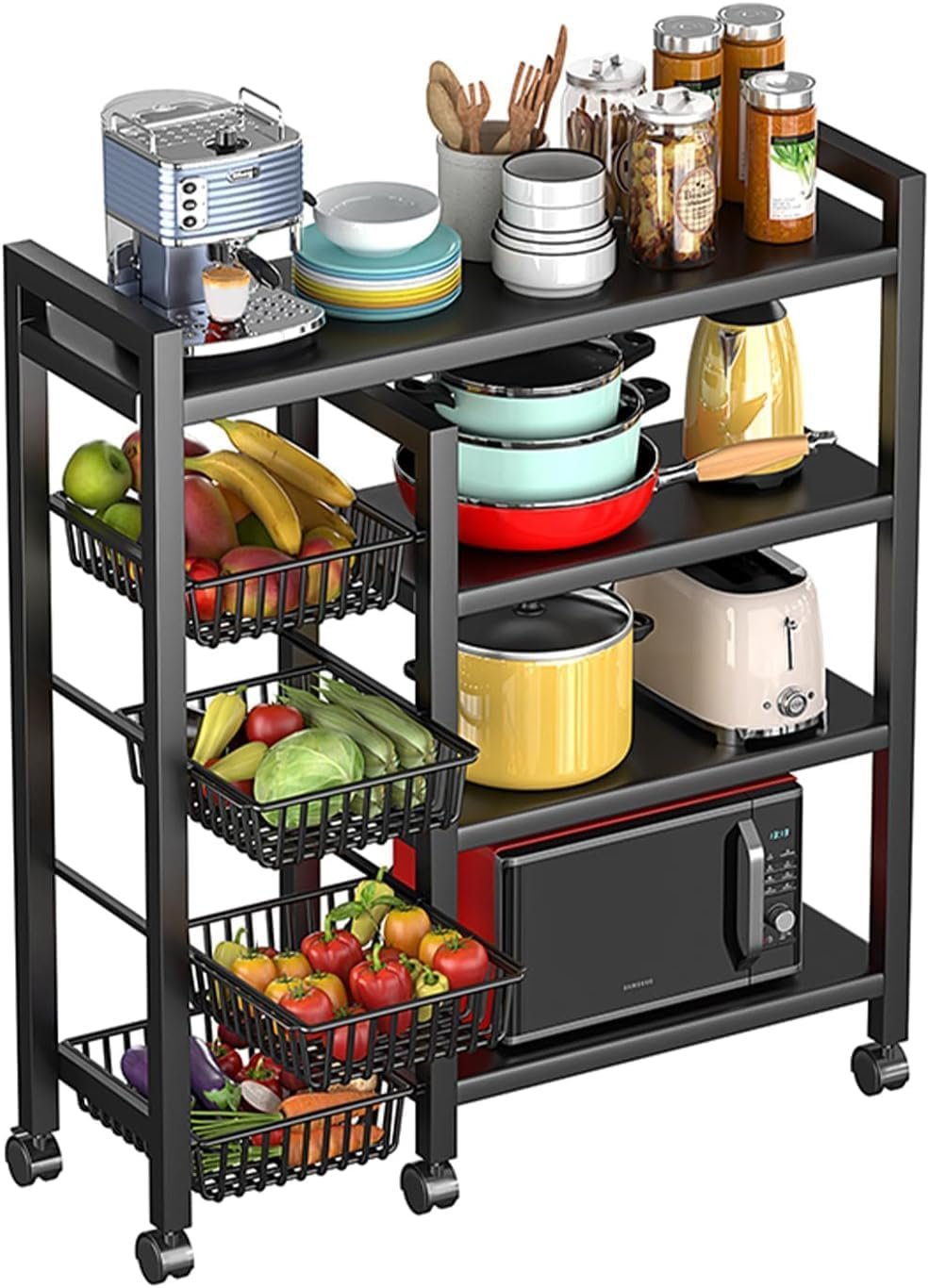 Kitchen Rack Vegetable Storage Rack with Movable Wheels
