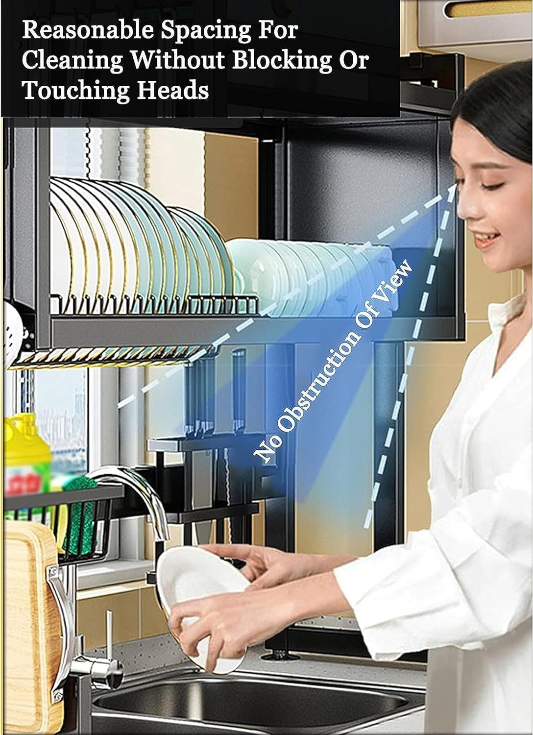 Over The Sink Dish Drying Rack Dish Drainer for Kitchen Storage & Organization – Black