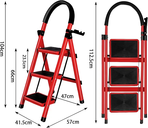 Foldable 3-Step Safety Ladder for Kitchen, Home, Office and Cleaning