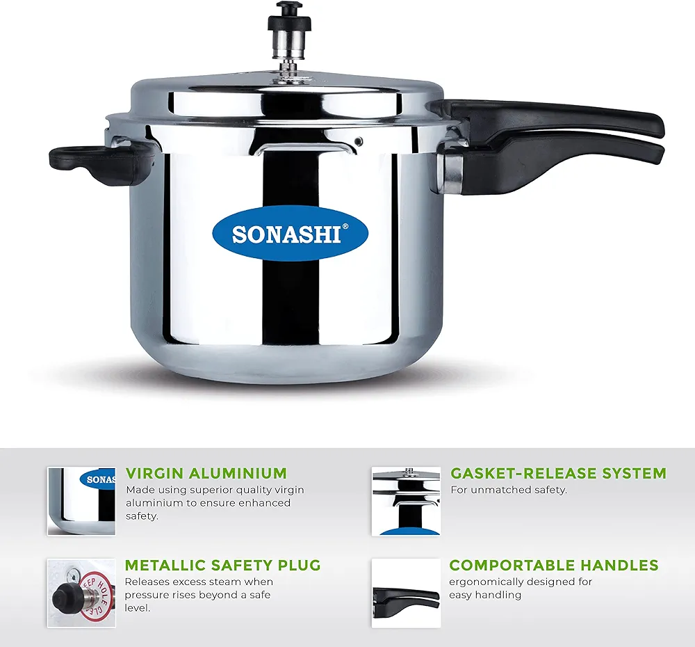 SONASHI 7.5L Aluminum Pressure Cooker – Heavy-Base With Whistling Valve