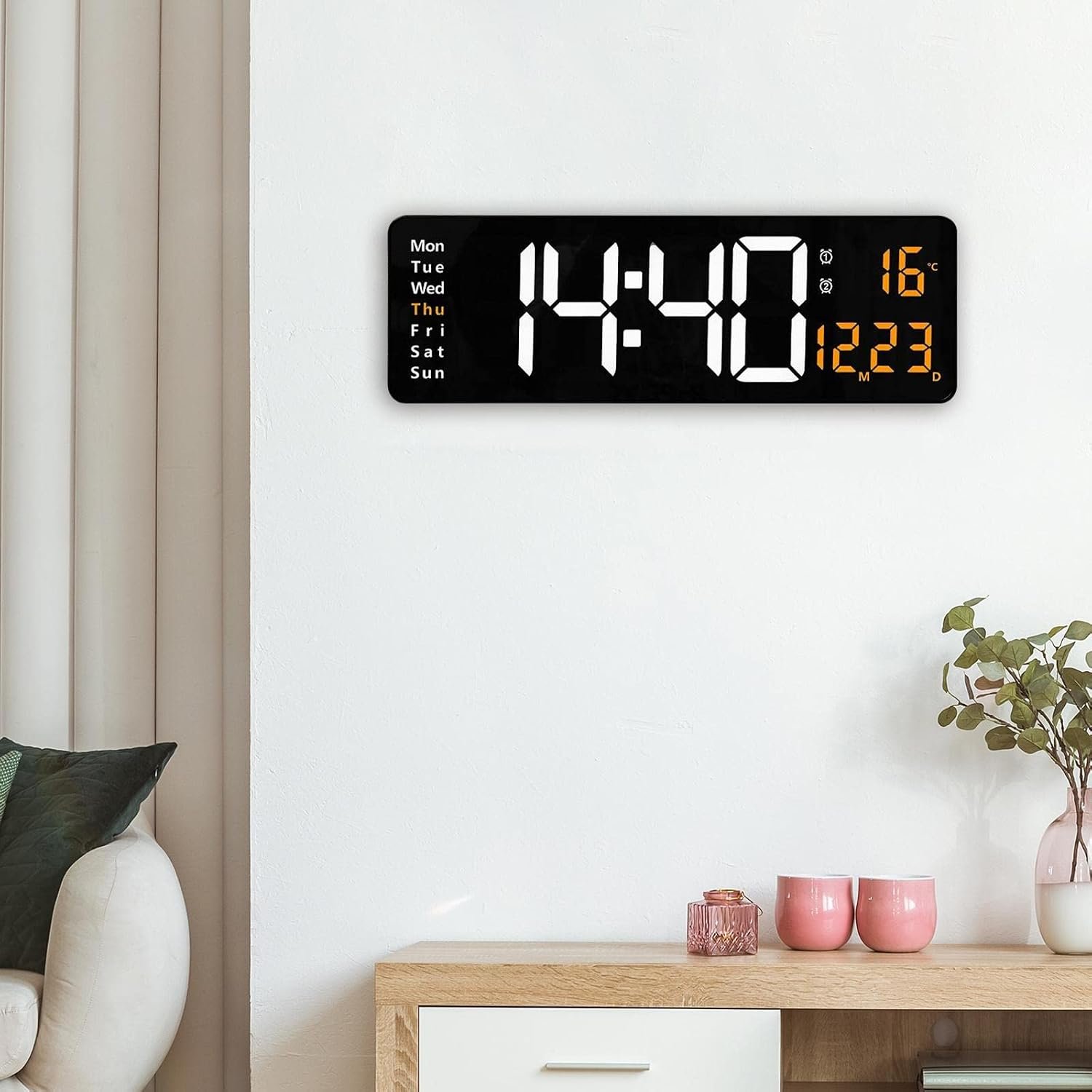 LED Digital Wall Clock with Temperature & Date Display - USB Powered Electronic Wall Clock