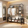 Portable Garment Rack Wide Clothes Rail with 2 Hanging Rails, 4 Hooks & Shelves – Black