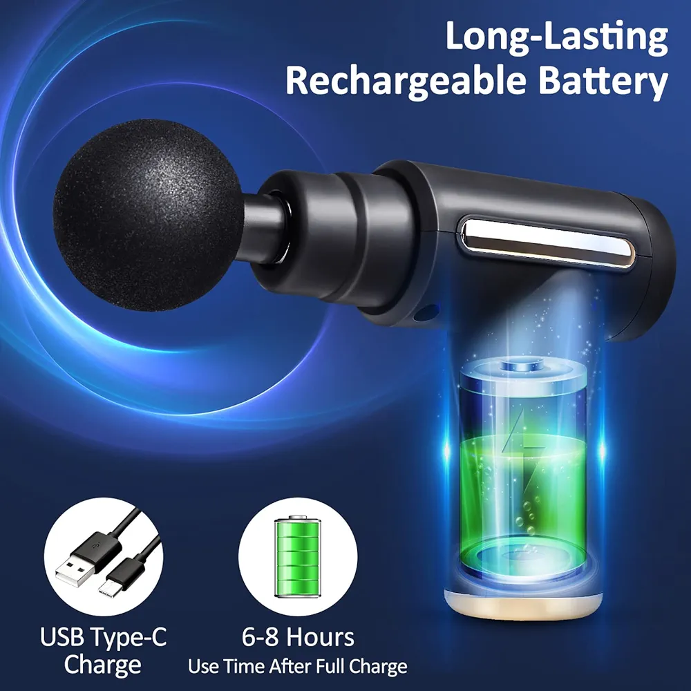 Mini Massage Gun Professional Portable with Low Noise Type C Load 6 Speed 4 Massage Heads, Back and Neck Massager