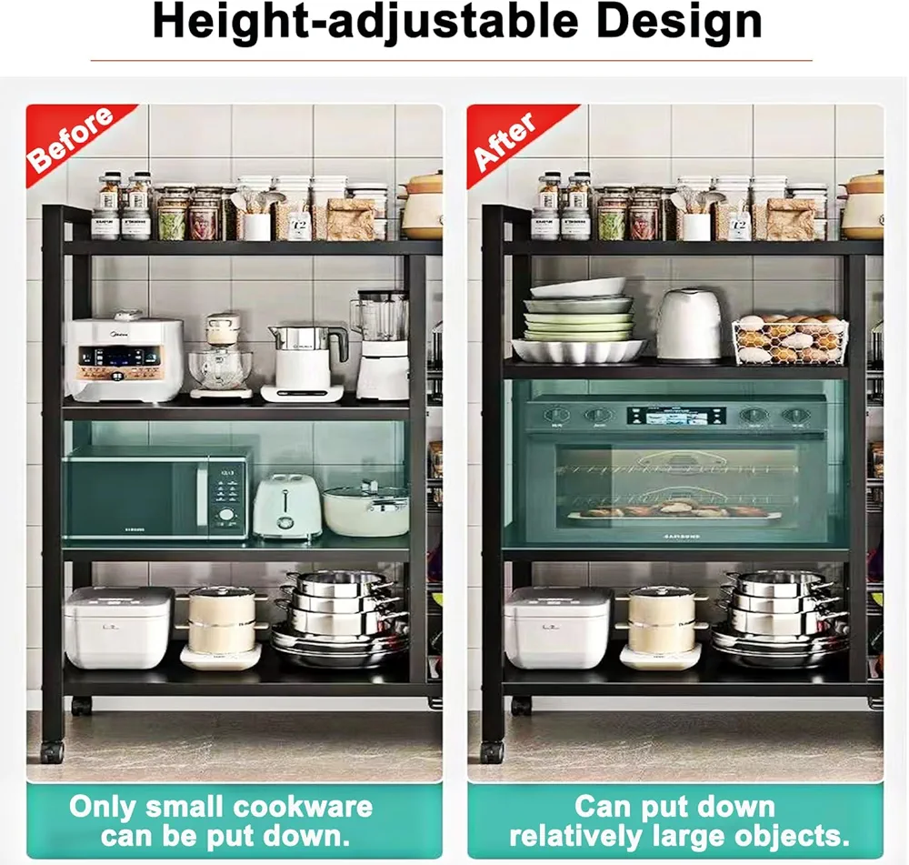 4 Tier Heavy-Duty Metallic Storage  Kitchen Rack Organizer Shelving Unit With Wheels