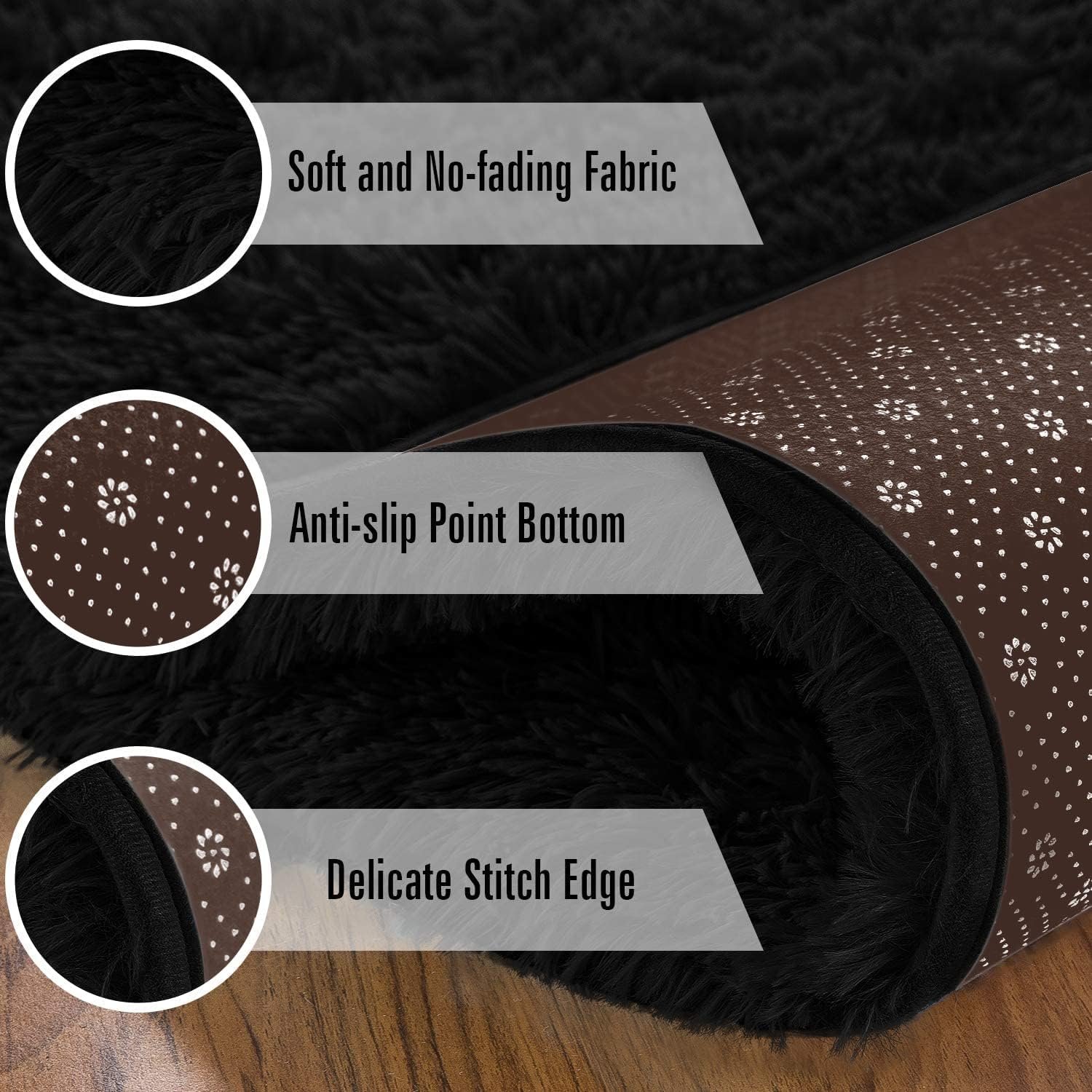 1.5 x 2m Soft Fluffy Center Carpet – Black Medium Shaggy Area Rug