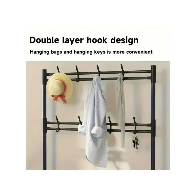 5 Tiers Coat Rack Shoe Rack With Coat/ Bags Hook -  Black