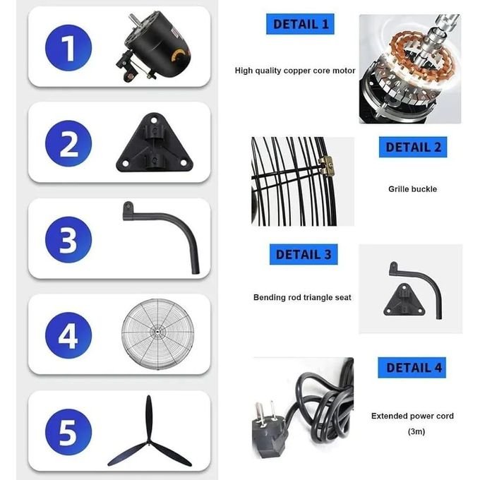 Industrial Wall Fan with Aluminum Blades – 3 Speed High Velocity