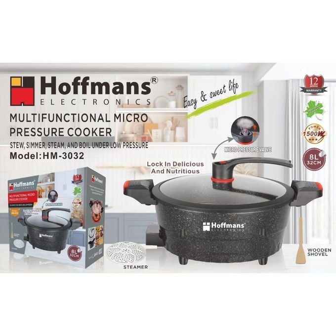 Hoffmans 110V 220V 8L Micro Pressure Cooker Instant Heat Electric Cooking Pot - Black