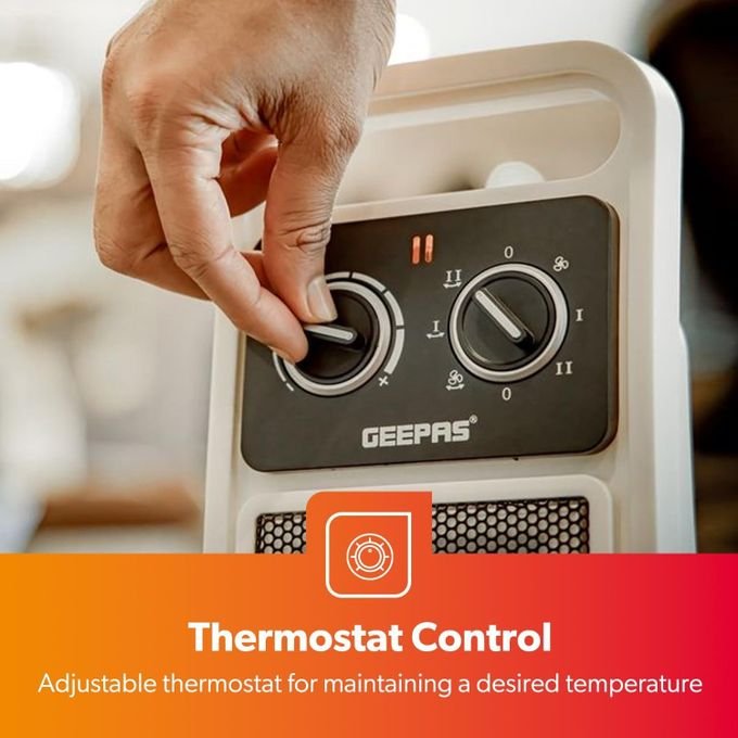 Geepas Ceramic Heater, Portable Electric Space Heater – Mini PTC Fan Heater for Desks & Tables with 2 Heat Settings 1400/2000W - Automatic Oscillation -White (1 YR WRNTY)