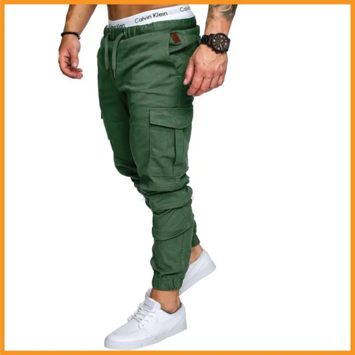 Men's Khaki Track Pants Cargo Trouser - Green