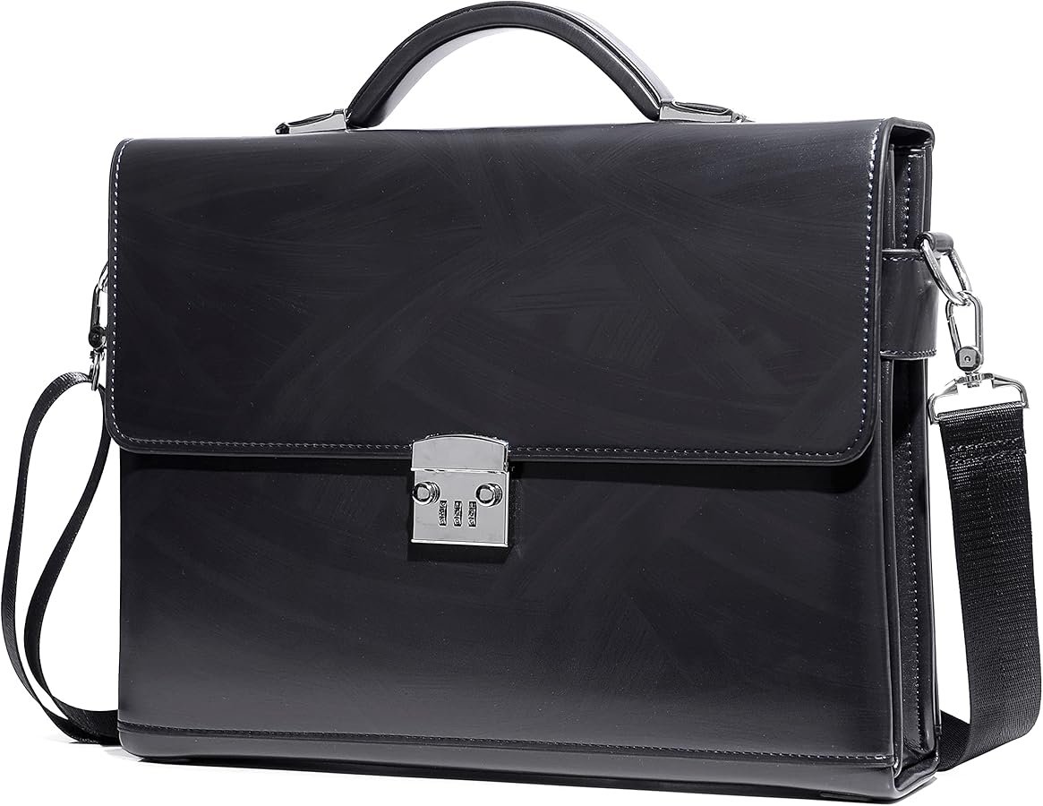 Men's Business Shoulder Briefcase With Password Lock Computer Leather 15 Inch