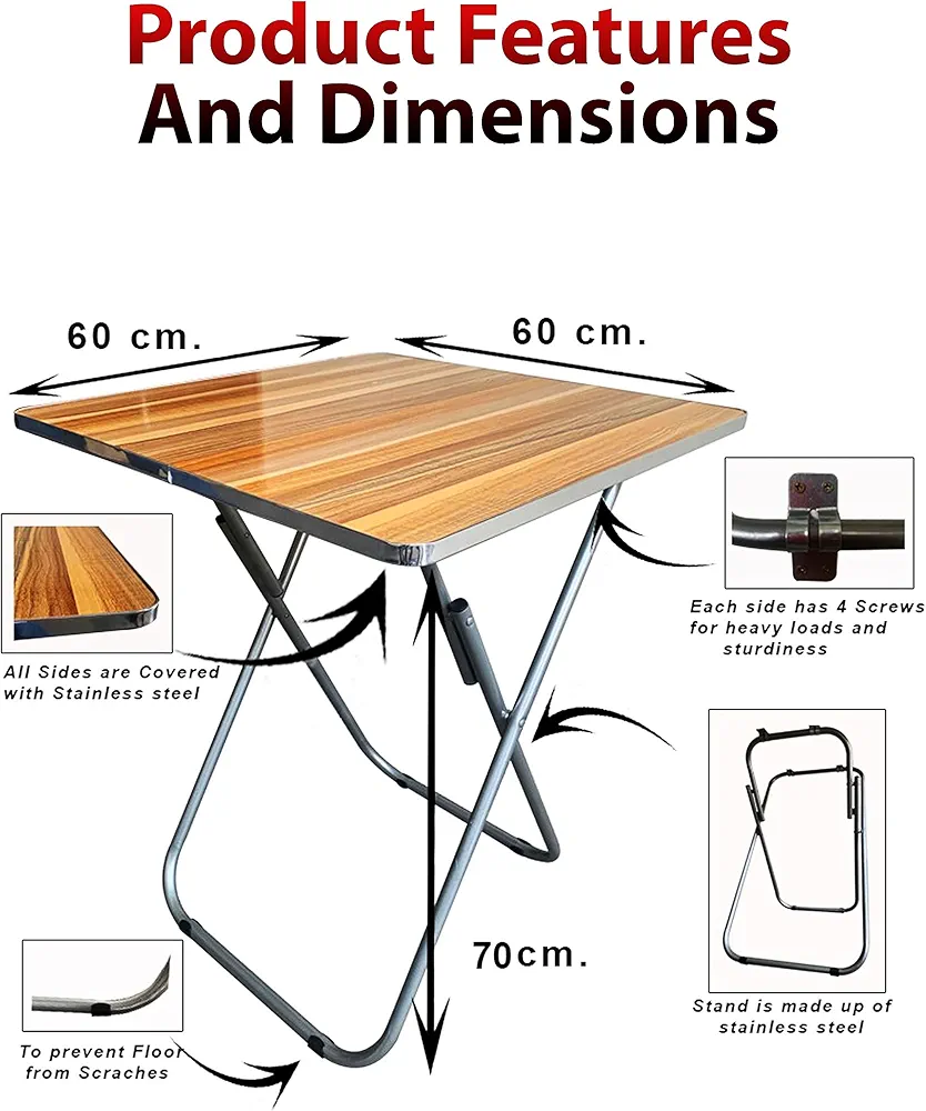 Portable Foldable Camping Table Set with  Two Seats- brown