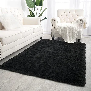 1.5 x 2m Soft Fluffy Center Carpet – Black Medium Shaggy Area Rug