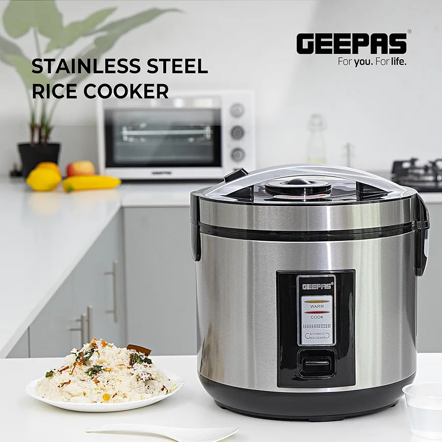 2.8L Geepas Stainless Steel Rice Cooker 700W- GRC4330 - Silver
