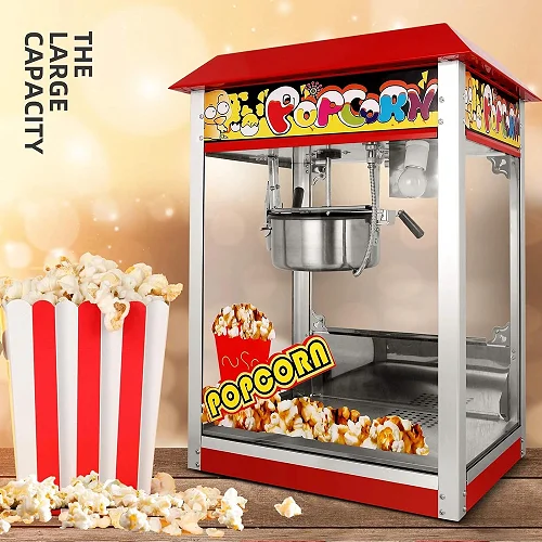Stainless Steel Electric Popcorn Maker – Fast Hot Air Popcorn Machine - Red
