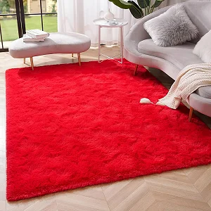 Medium Fluffy Shaggy Center Carpet 1.5m x 2m – Red
