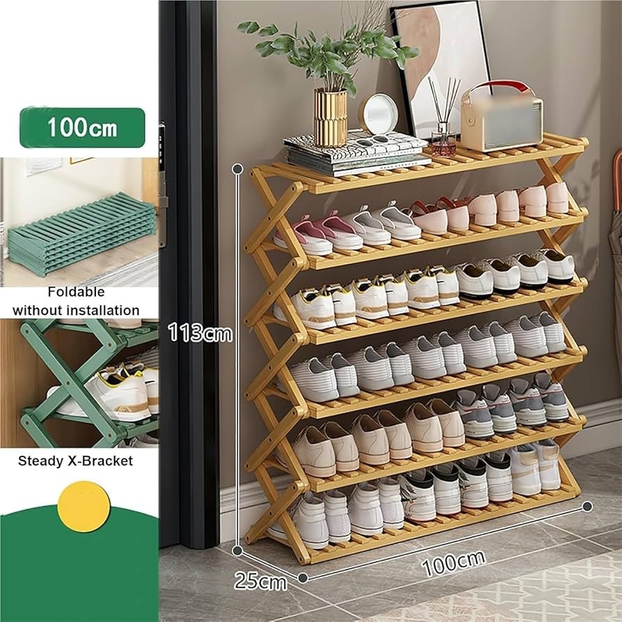 6 Tier Bamboo foldable shoe rack