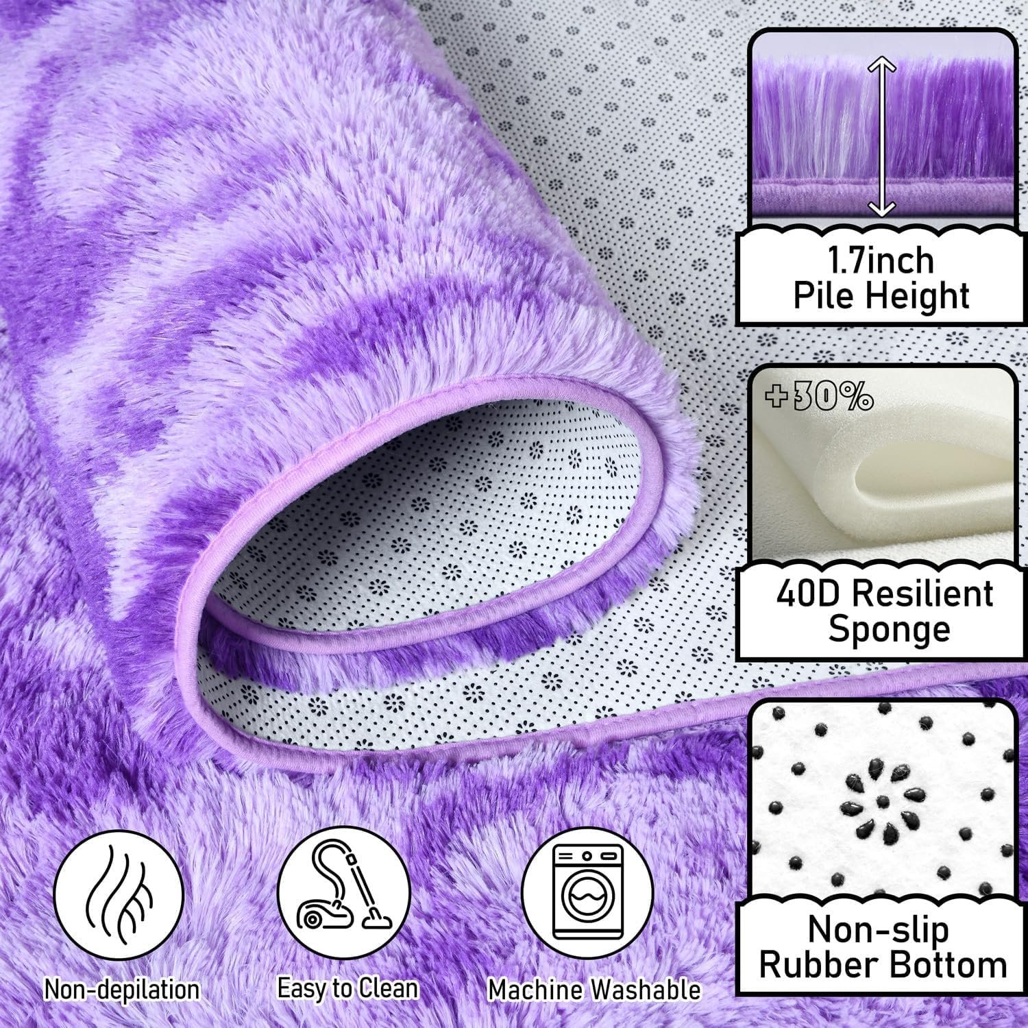 1.5 x 2m Soft Fluffy Center Carpet – Purple Medium Shaggy Area Rug
