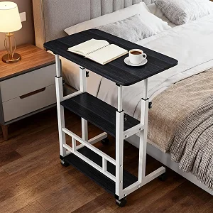 3 Tier Adjustable Height Computer Desk, Sturdy and Spacious Stylish Design, Suitable for Home Office, Multifunctional Stand, 60 x 40 x 90 cm (Black and White)