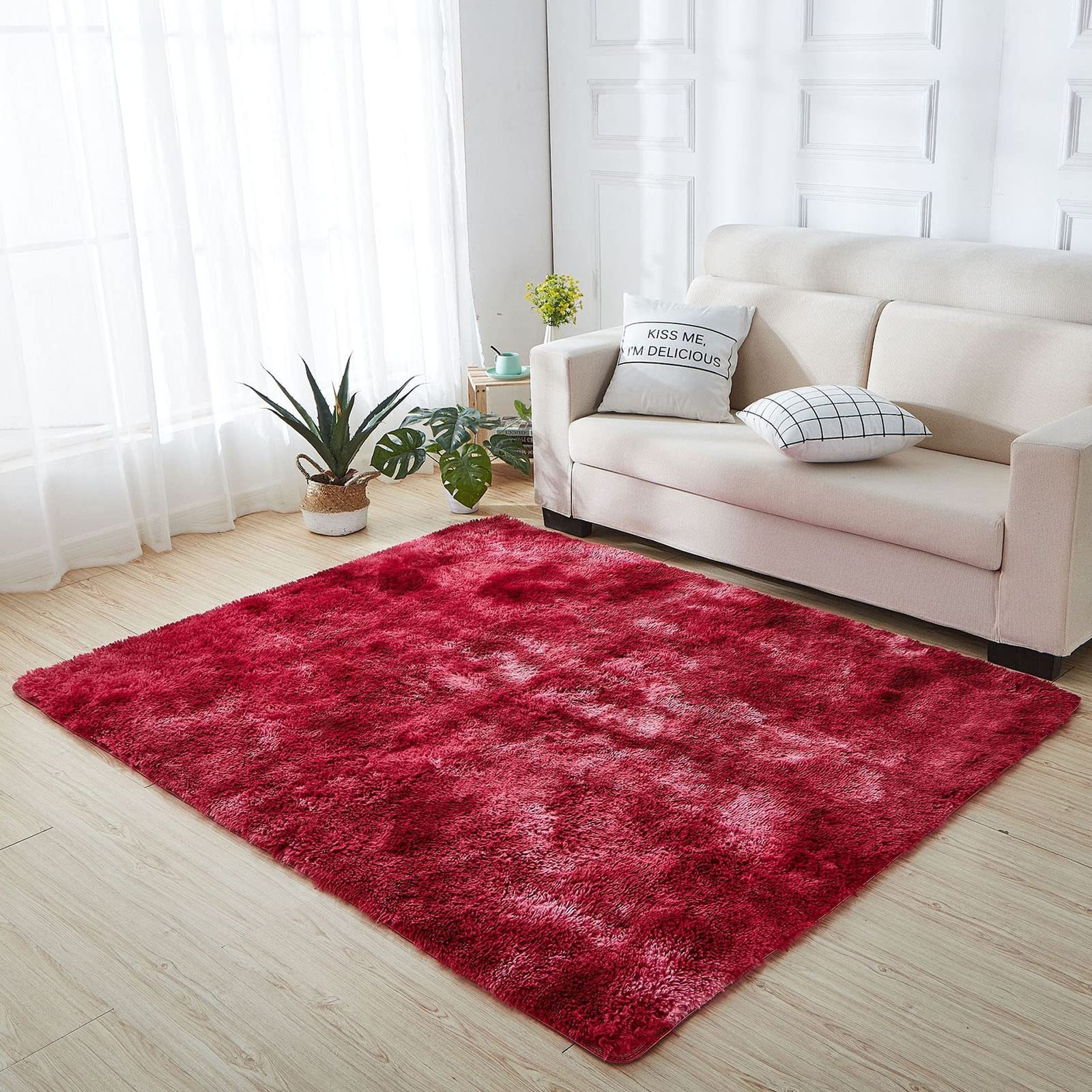 1.5 x2m Fluffy Center Carpets Fluffy Rugs - Red Patched