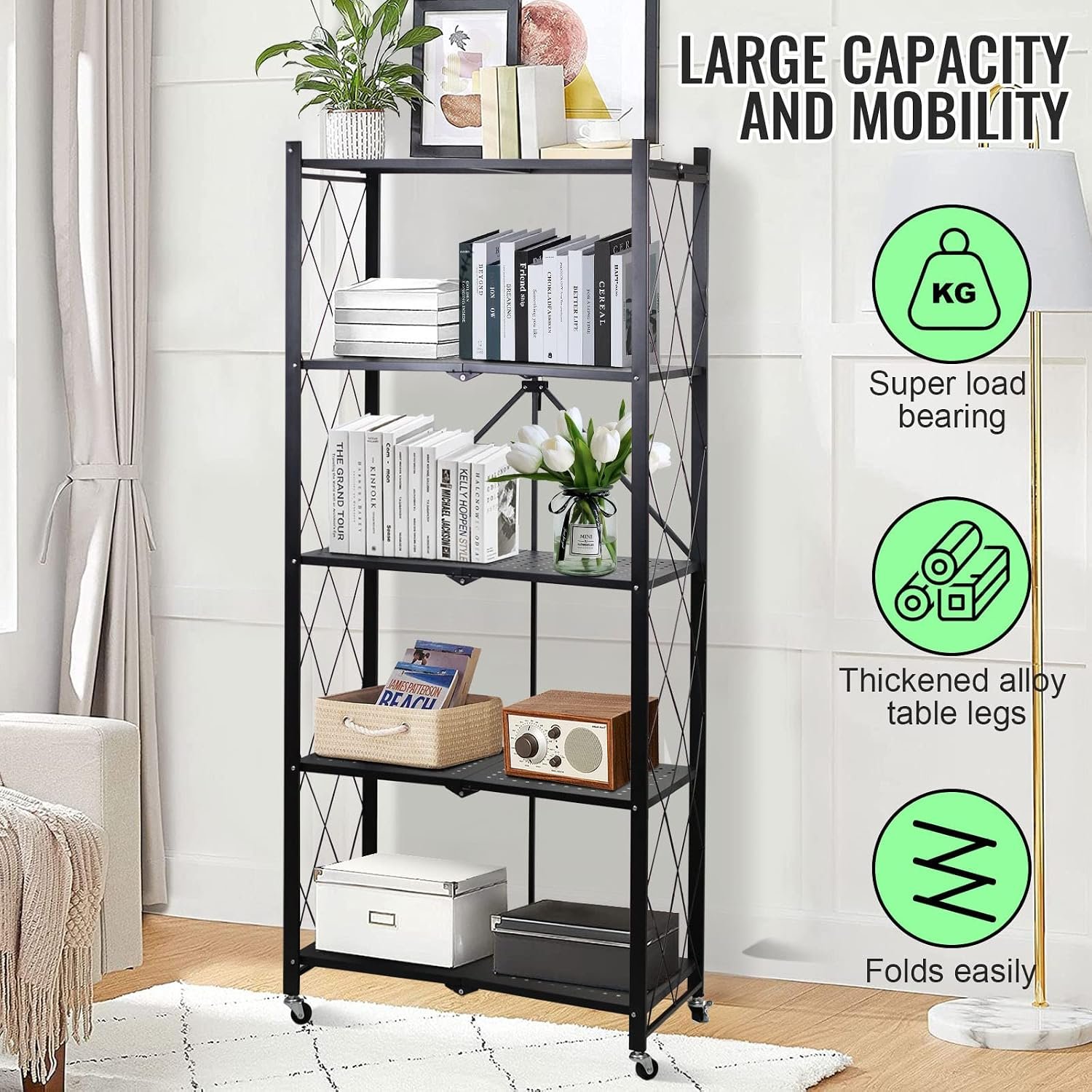 Foldable 5-Tier Storage Organizer – Multipurpose Kitchen, Bedroom & Living Room Rack